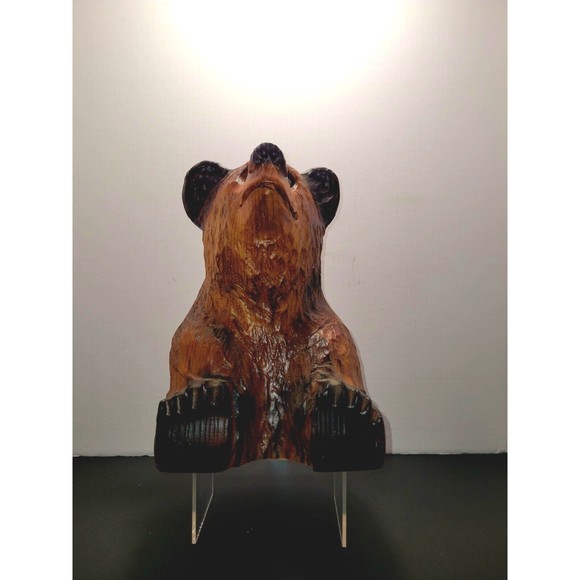 Vintage Hand Carved Bear Solid Wood Marble Eyes Medium 12" Monterey CA Wharf - Picture 6 of 16